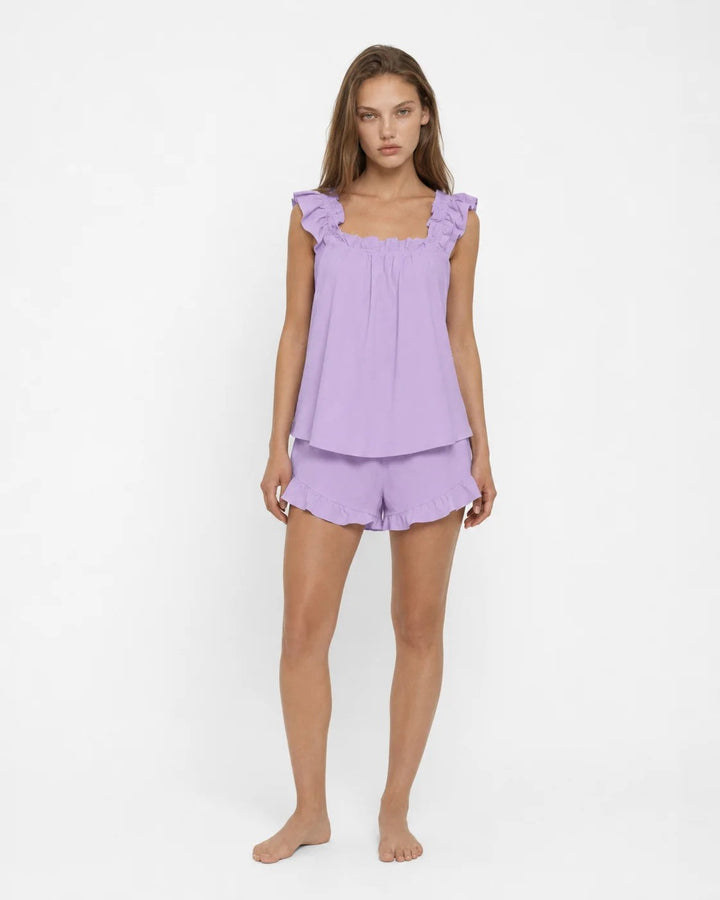 Ruffle Strap Pyjamas with Ruffled Hem in light purple