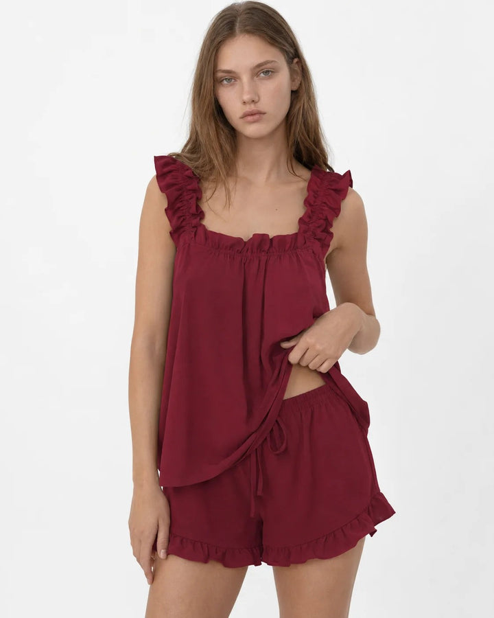 Ruffle Strap Pyjamas with Ruffled Hem
