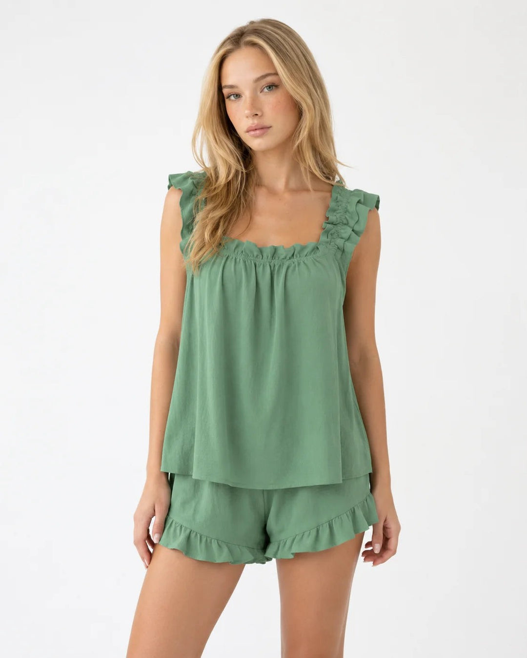 Ruffle Strap Pyjamas with Ruffled Hem
