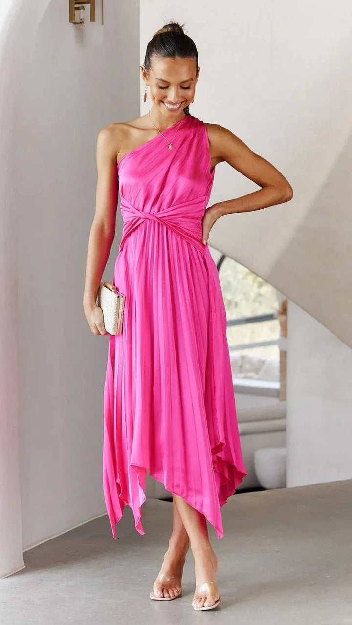 Esyllt — One Shoulder Pleated Christmas Party Dress for Women