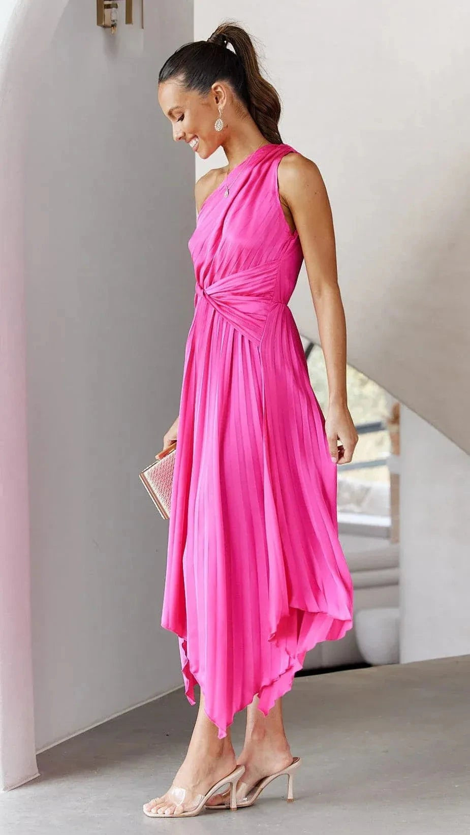 Esyllt — One Shoulder Pleated Christmas Party Dress for Women