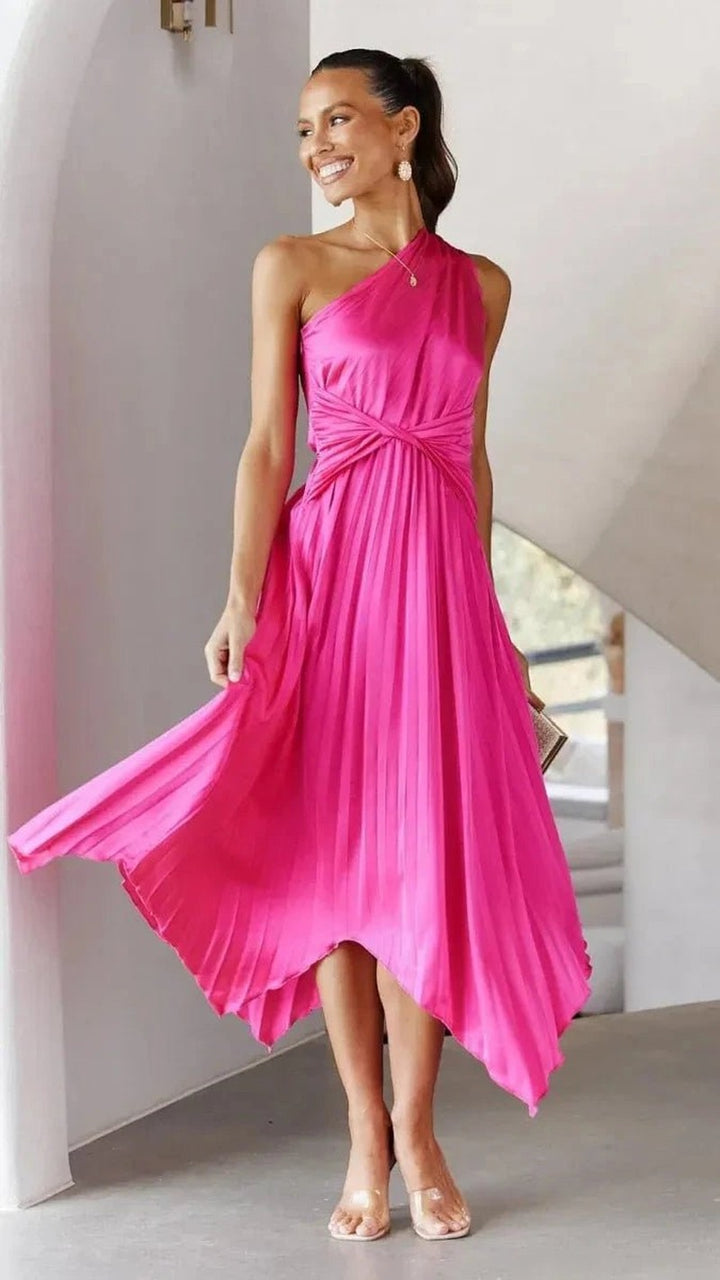 Esyllt — One Shoulder Pleated Christmas Party Dress for Women