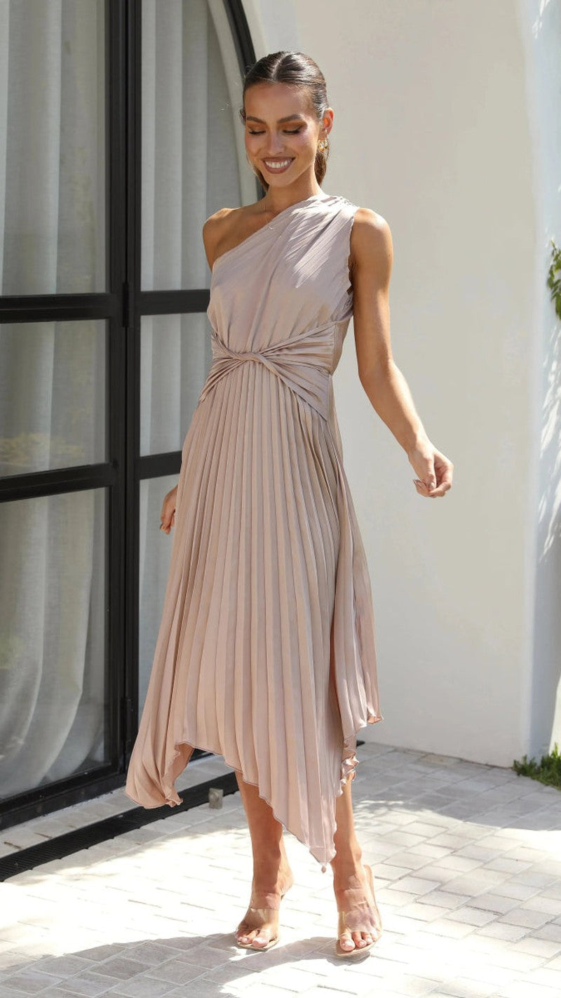 Esyllt — One Shoulder Pleated Christmas Party Dress for Women