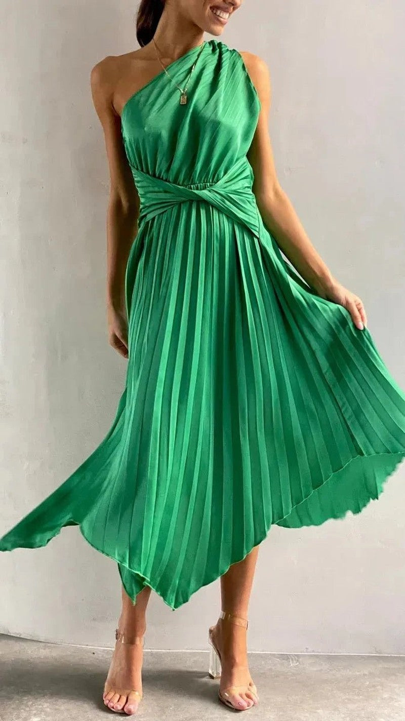 Esyllt — One Shoulder Pleated Christmas Party Dress for Women
