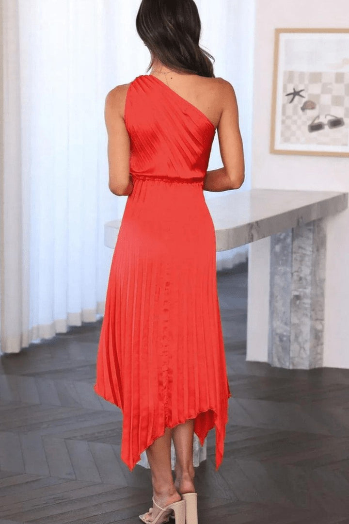 Esyllt — One Shoulder Pleated Christmas Party Dress for Women