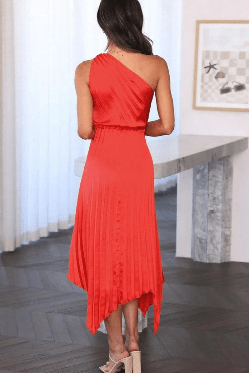 Esyllt — One Shoulder Pleated Christmas Party Dress for Women