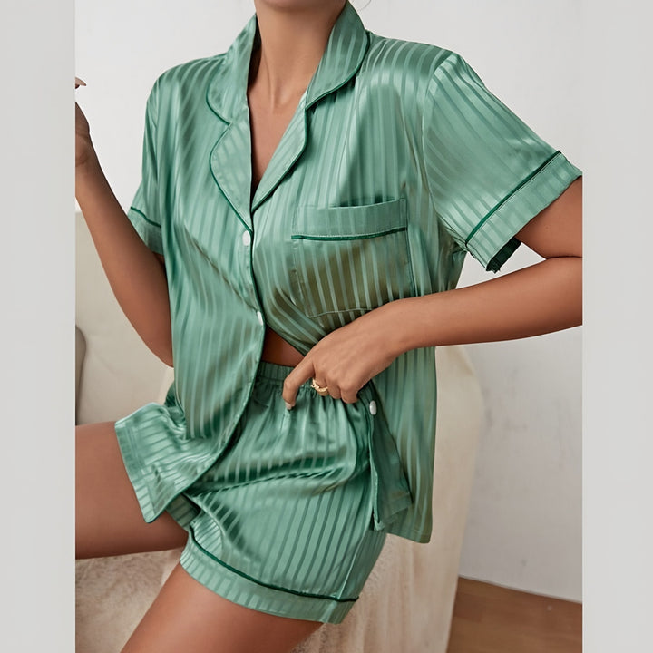 Satin Pyjamas for Women — Ophelia, Green Stripe