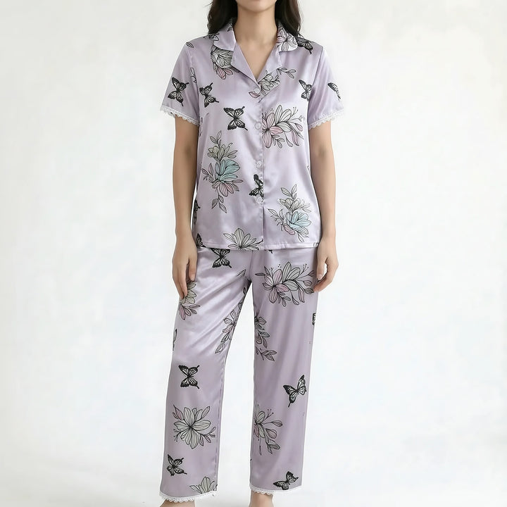 Lace Trim Pyjamas for Women — Poppy, Lilac Butterfly