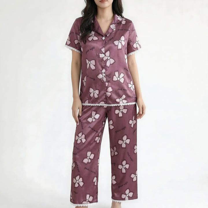 Lace Trim Pyjamas for Women — Poppy, Mauve Floral