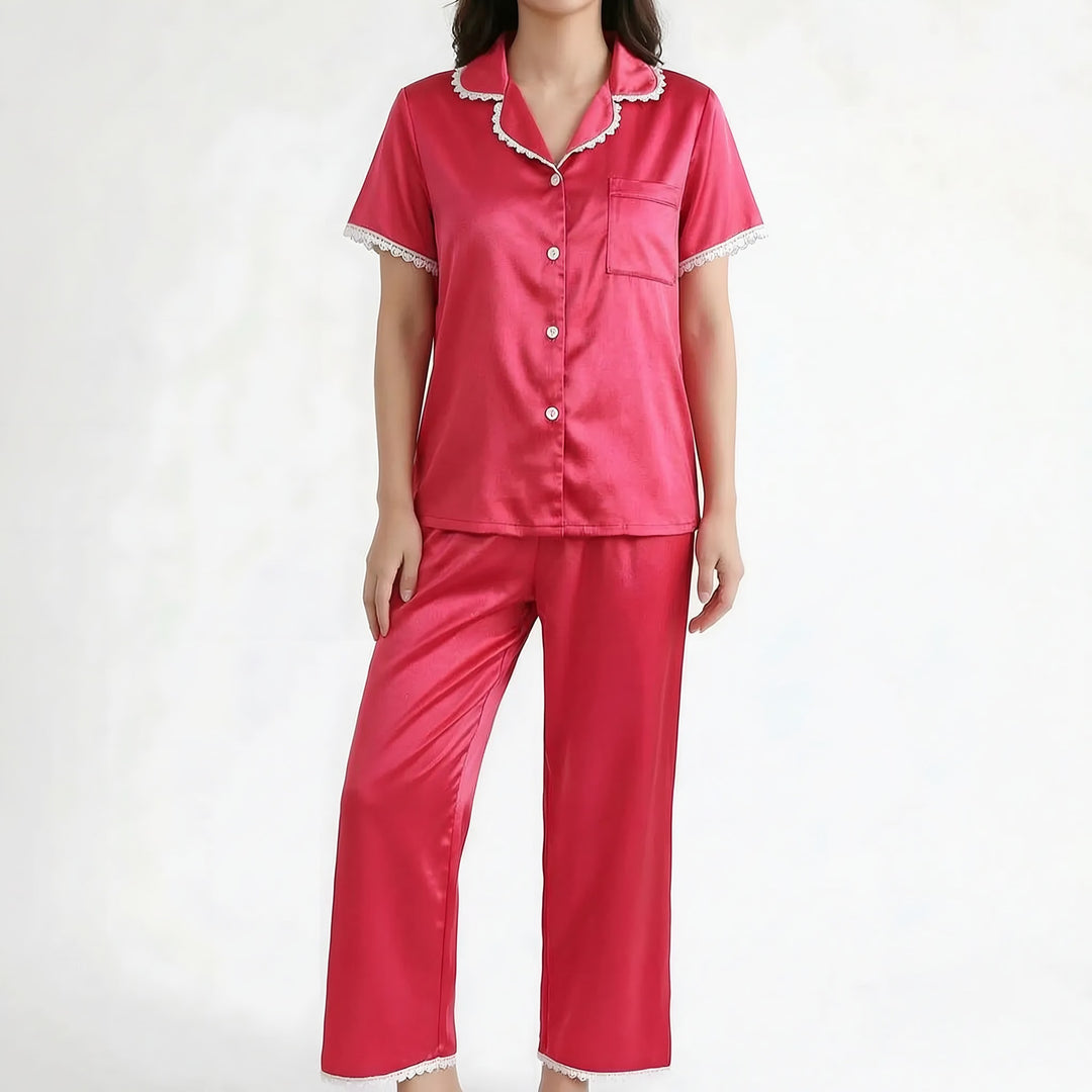 Lace Trim Pyjamas for Women — Poppy, Pink