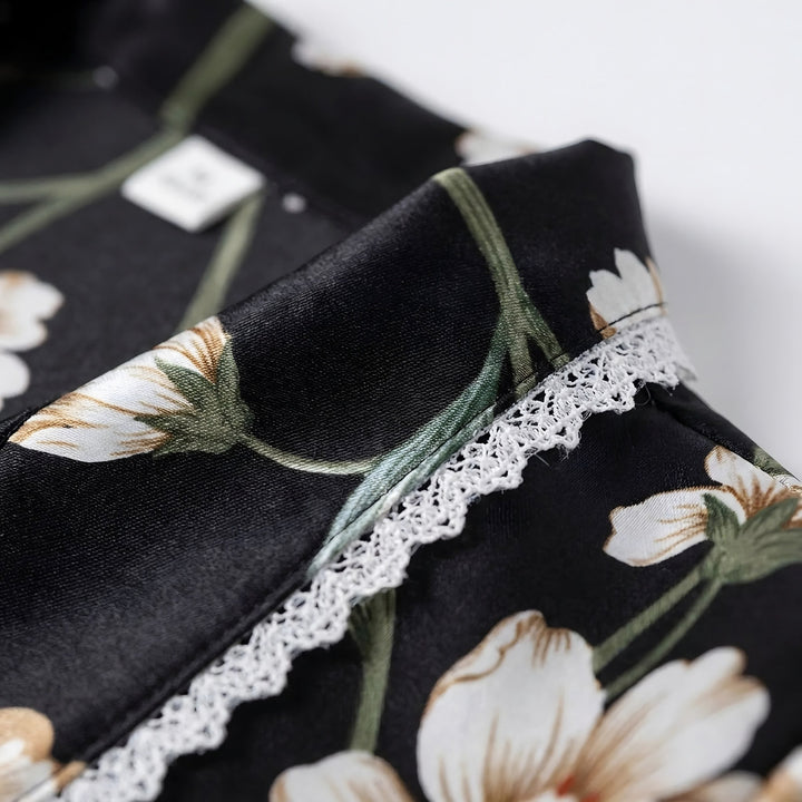 Lace Trim Pyjamas for Women — Poppy, Black Floral