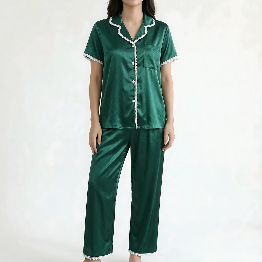 Lace Trim Pyjamas for Women — Poppy, Green