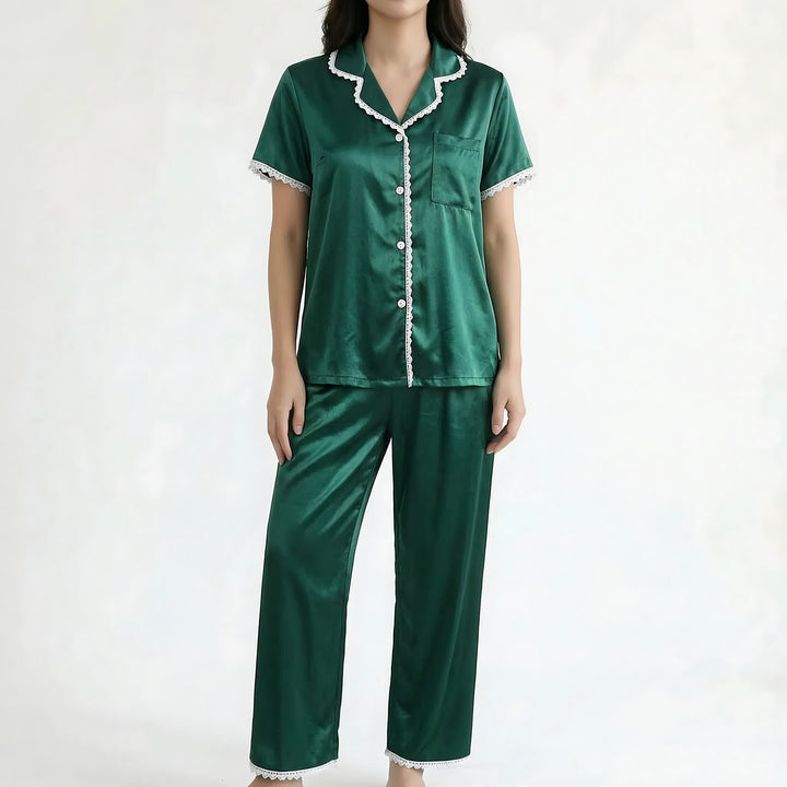 Lace Trim Pyjamas for Women — Poppy, Green