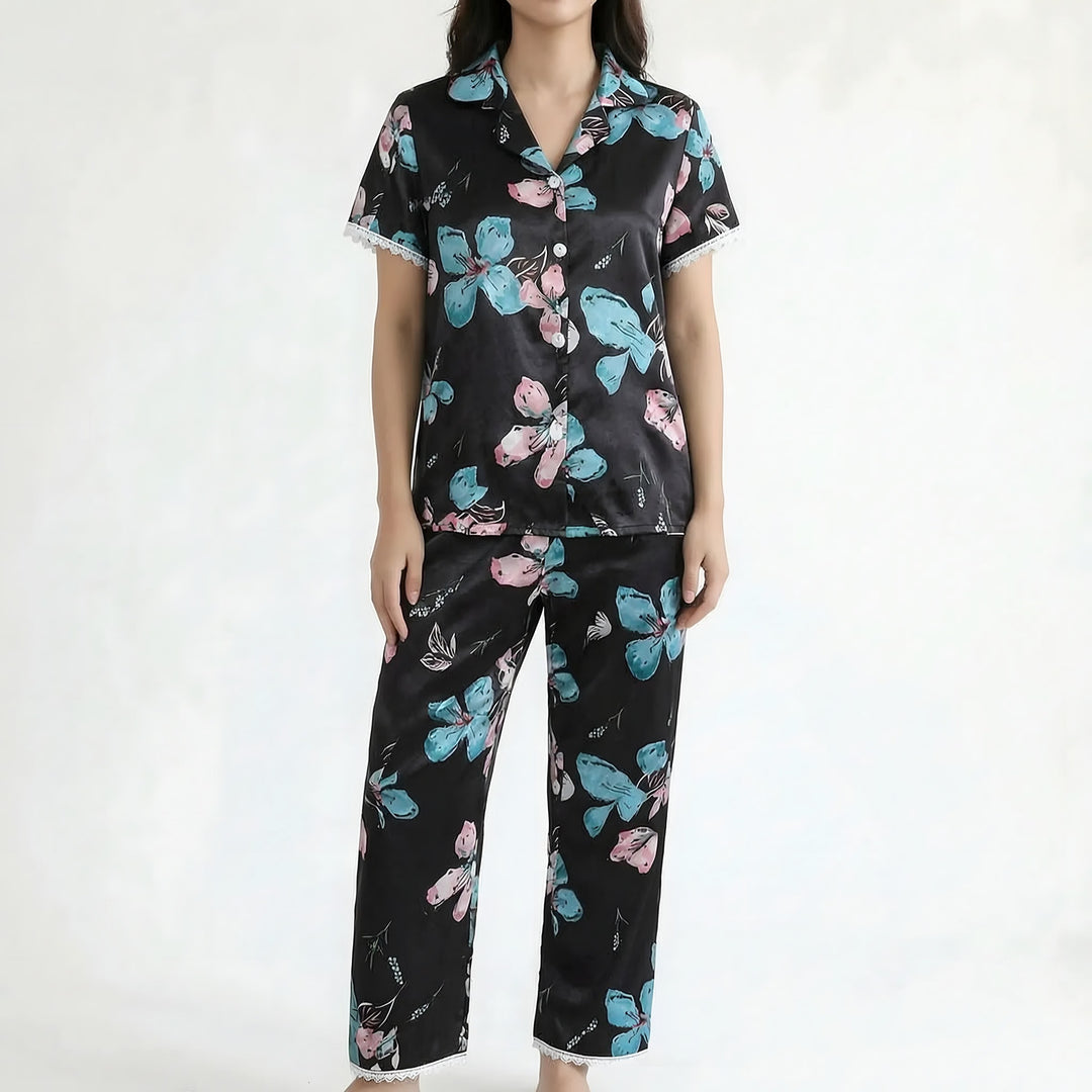 Lace Trim Pyjamas for Women — Poppy, Black Butterfly