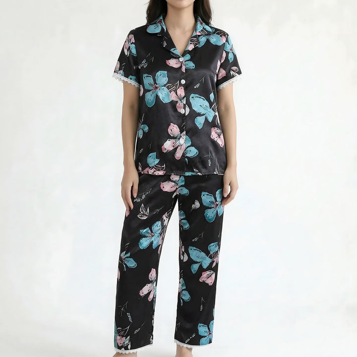 Lace Trim Pyjamas for Women — Poppy, Black Butterfly