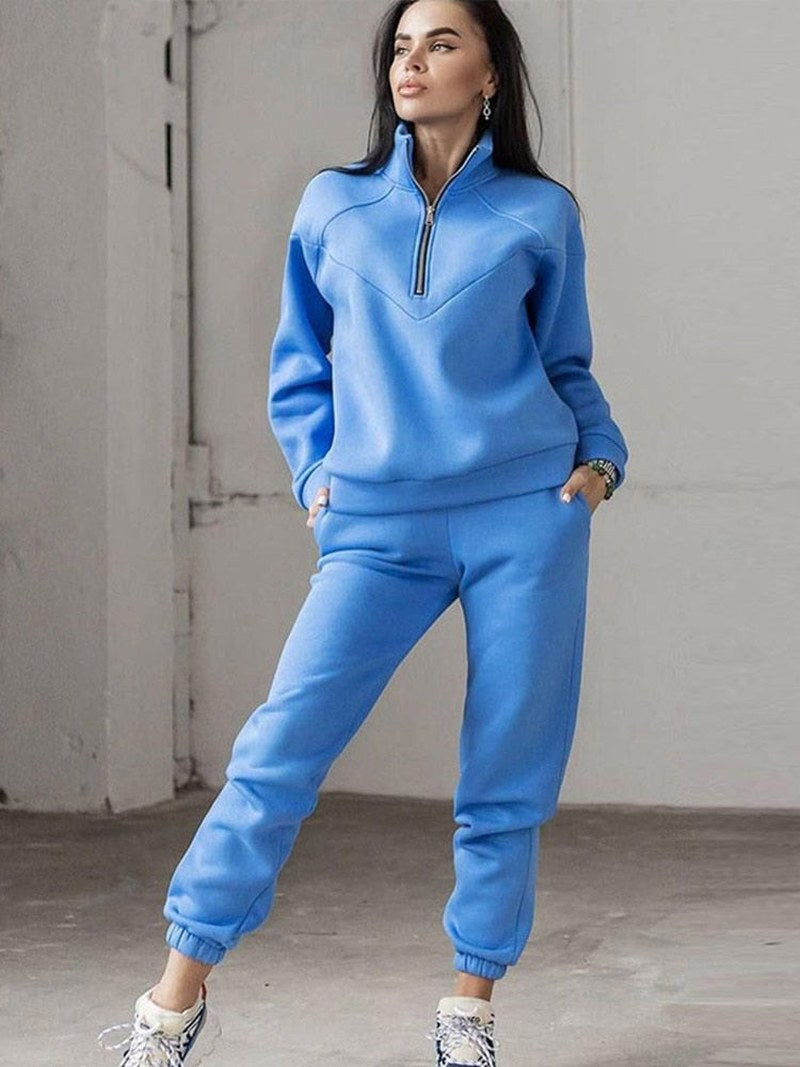 Zip Neck Tracksuit Set — Prudence, Blue