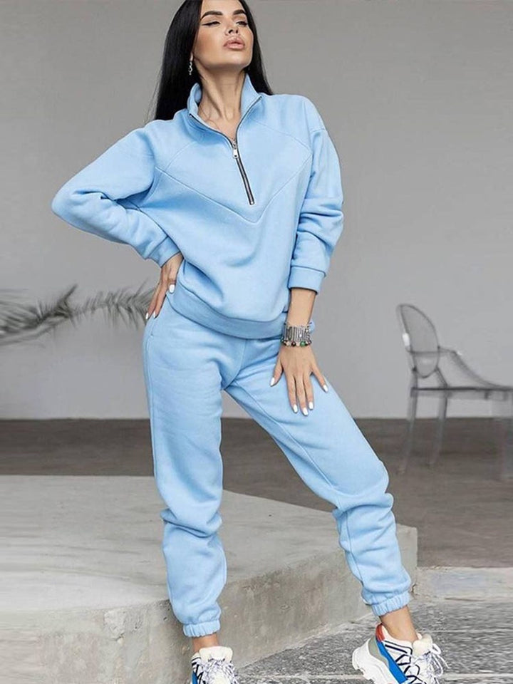 Zip Neck Tracksuit Set — Prudence, Light Blue