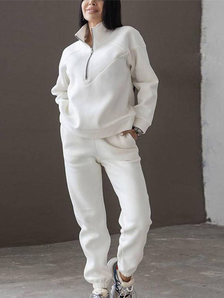 Zip Neck Tracksuit Set — Prudence, White