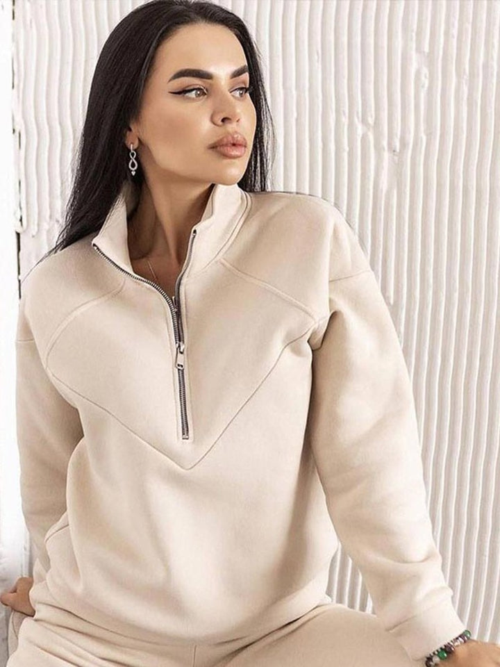 Zip Neck Tracksuit Set — Prudence, Beige