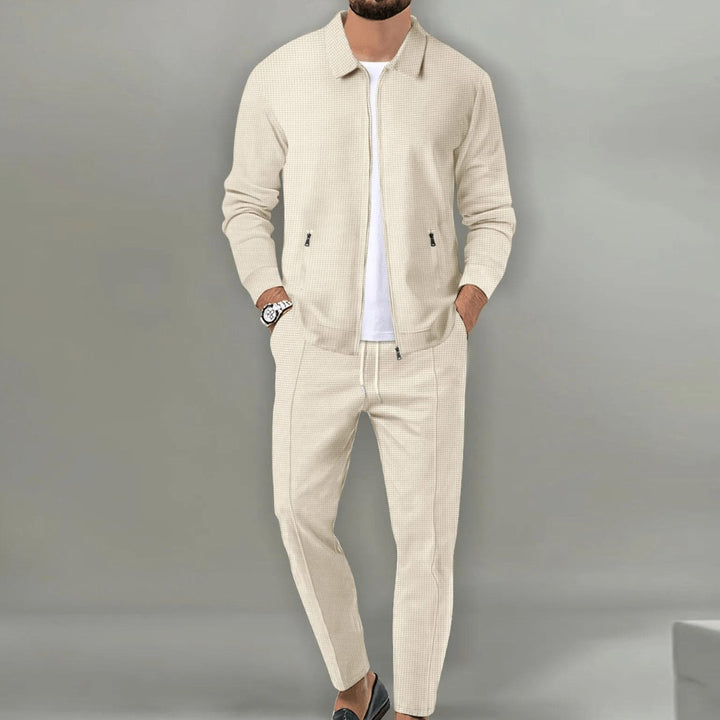 Zip Front Tapered Tracksuit — Reginald, Beige