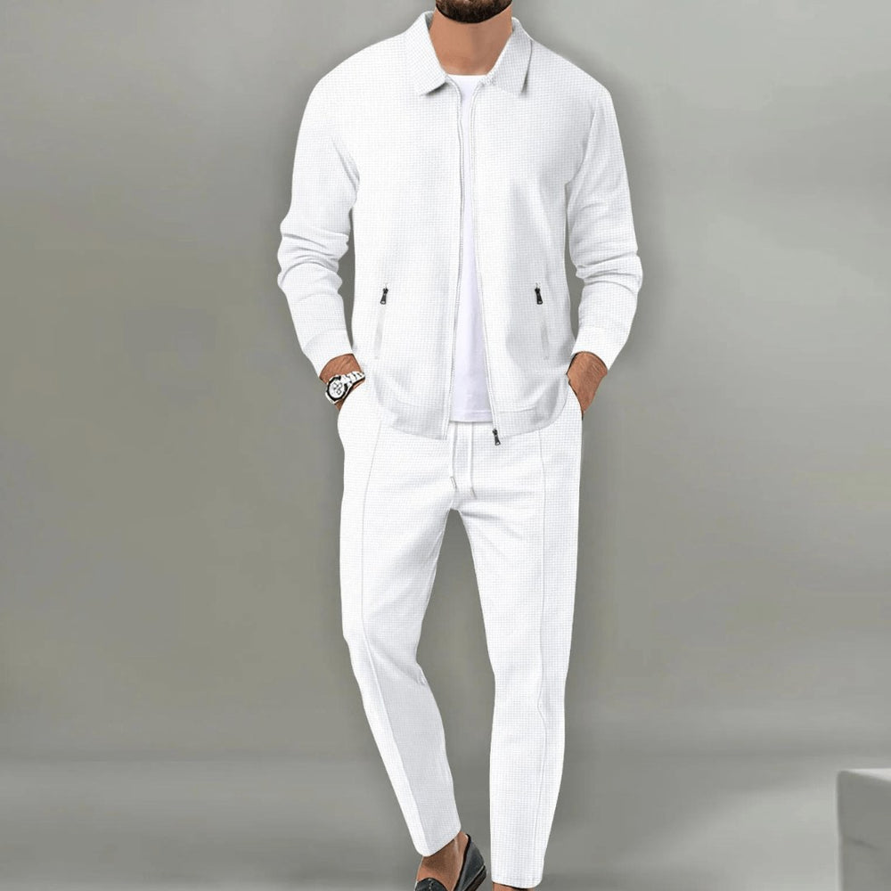 Zip Front Tapered Tracksuit — Reginald, White