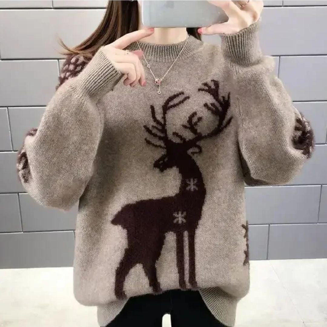 Eilir — Reindeer Motif Knitted Christmas Jumper for Women