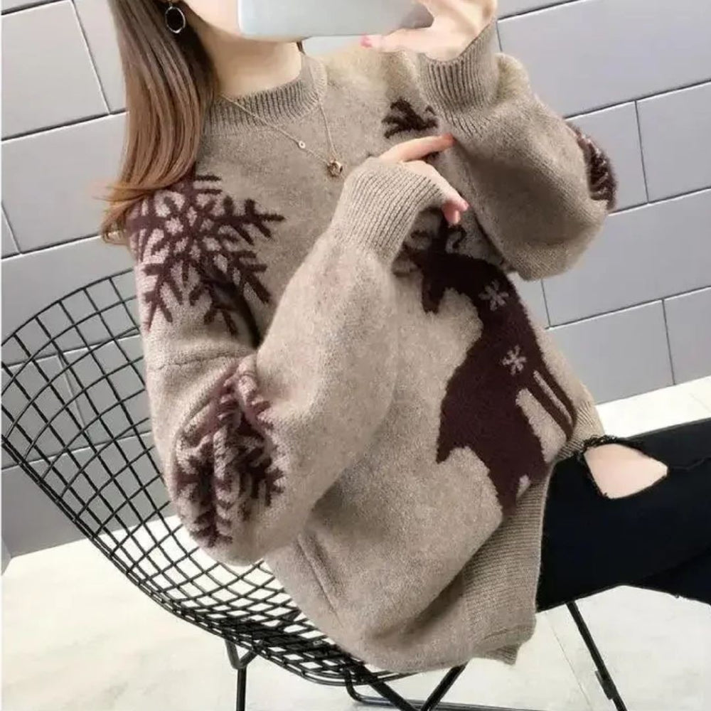 Eilir — Reindeer Motif Knitted Christmas Jumper for Women