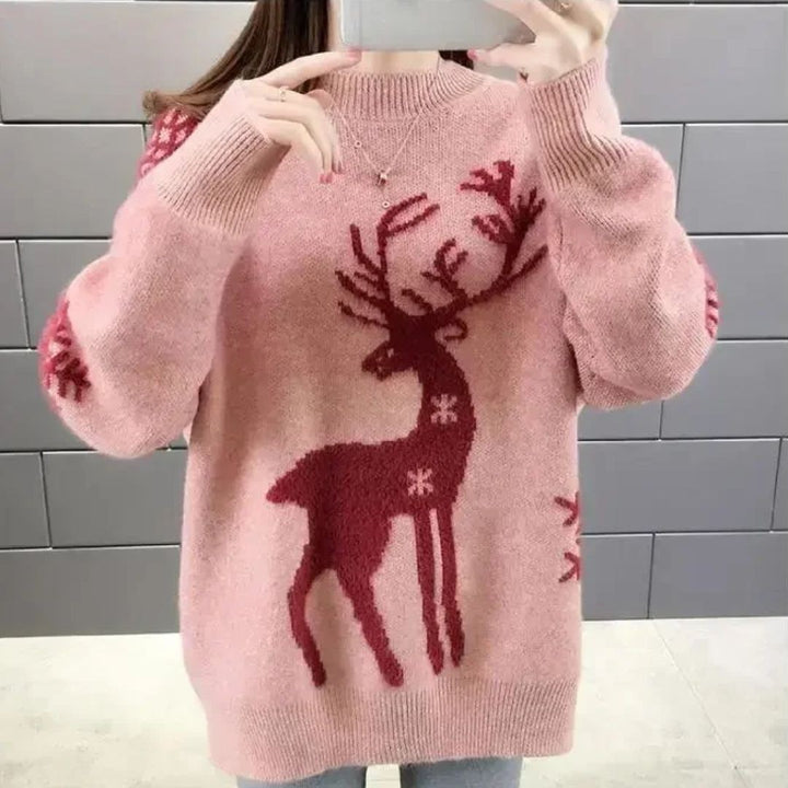 Eilir — Reindeer Motif Knitted Christmas Jumper for Women