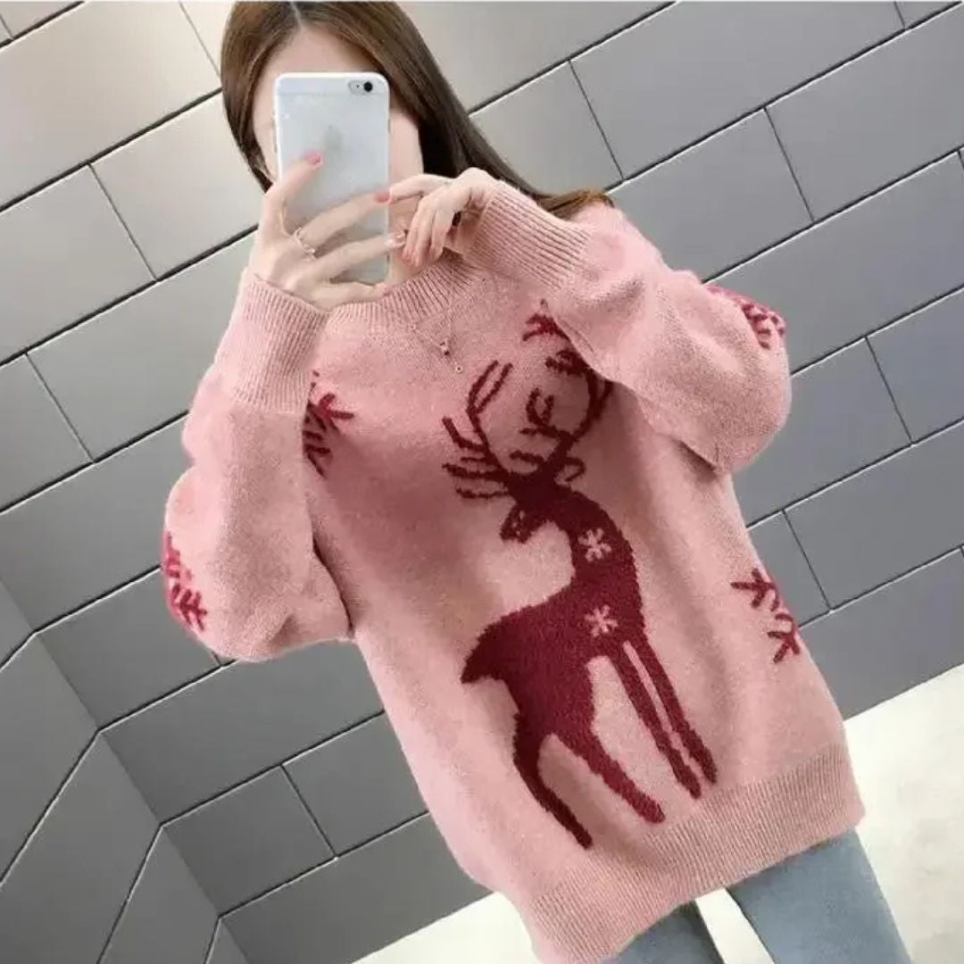 Eilir — Reindeer Motif Knitted Christmas Jumper for Women