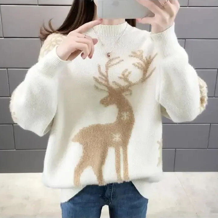 Eilir — Reindeer Motif Knitted Christmas Jumper for Women