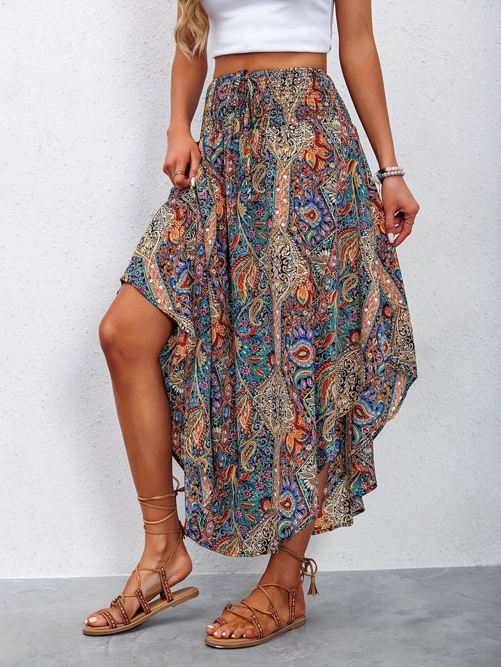 Tiered Maxi Skirt with Paisley Print in paisley print
