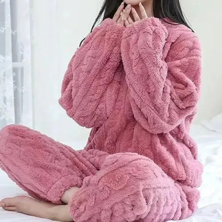 Textured Fleece Loungewear Set for Women in pink