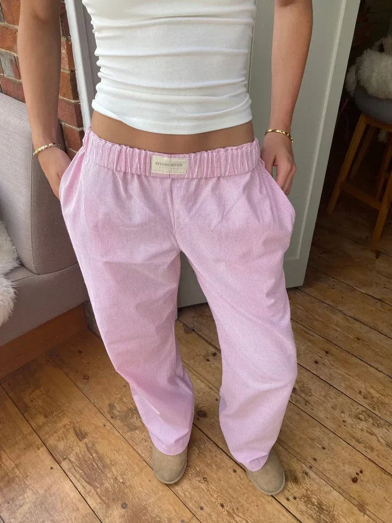 Ribbed Straight Leg Lounge Joggers — Rosemary, Pink