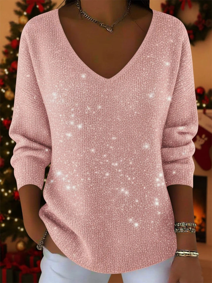Blodwen — Sequin V Neck Christmas Jumper for Women
