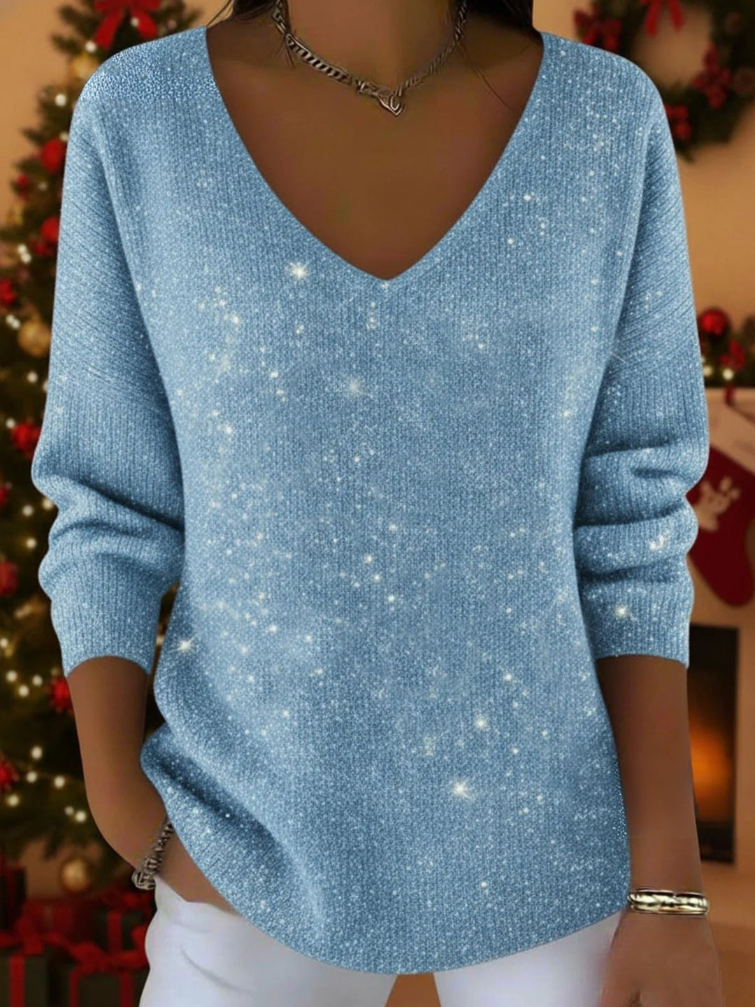 Blodwen — Sequin V Neck Christmas Jumper for Women