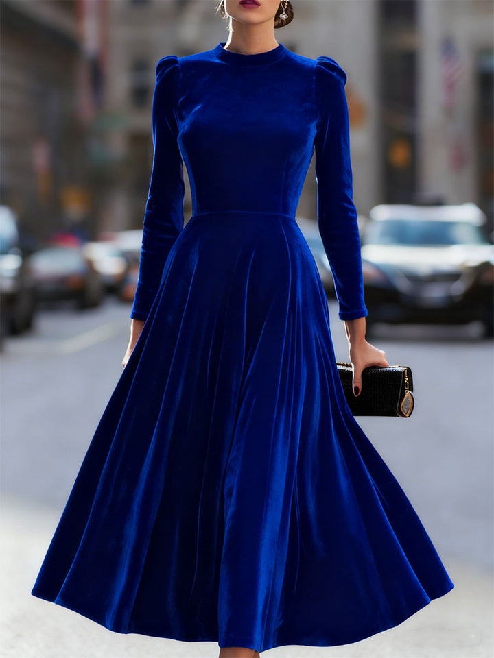 Sidony — Velvet Long Sleeve Midi Dress for Women, Moraine Fashion