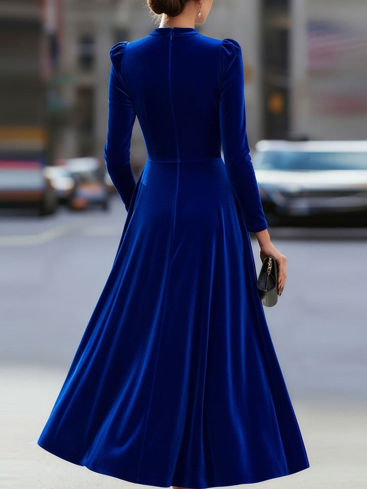 Sidony — Velvet Long Sleeve Midi Dress for Women, Moraine Fashion