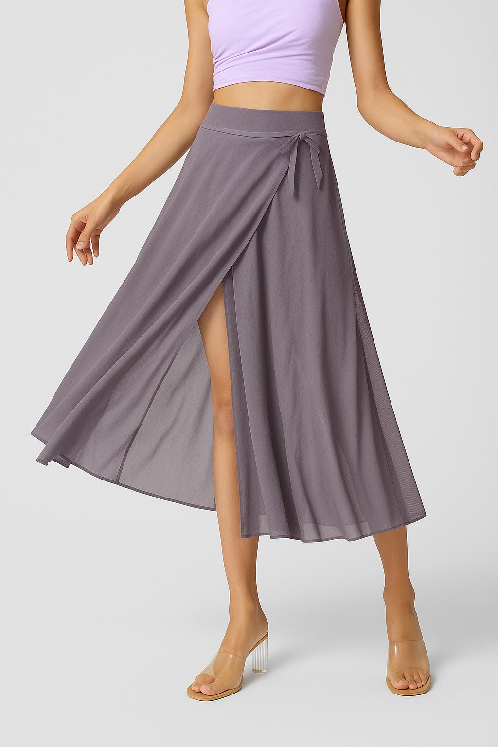 Wrap Front Midi Skirt with Side Split in purple