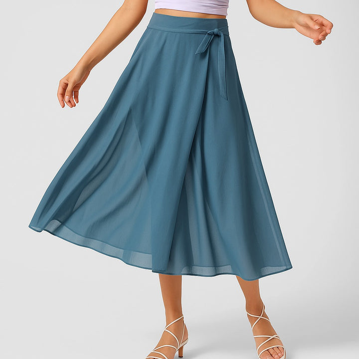 Wrap Front Midi Skirt with Side Split in blue