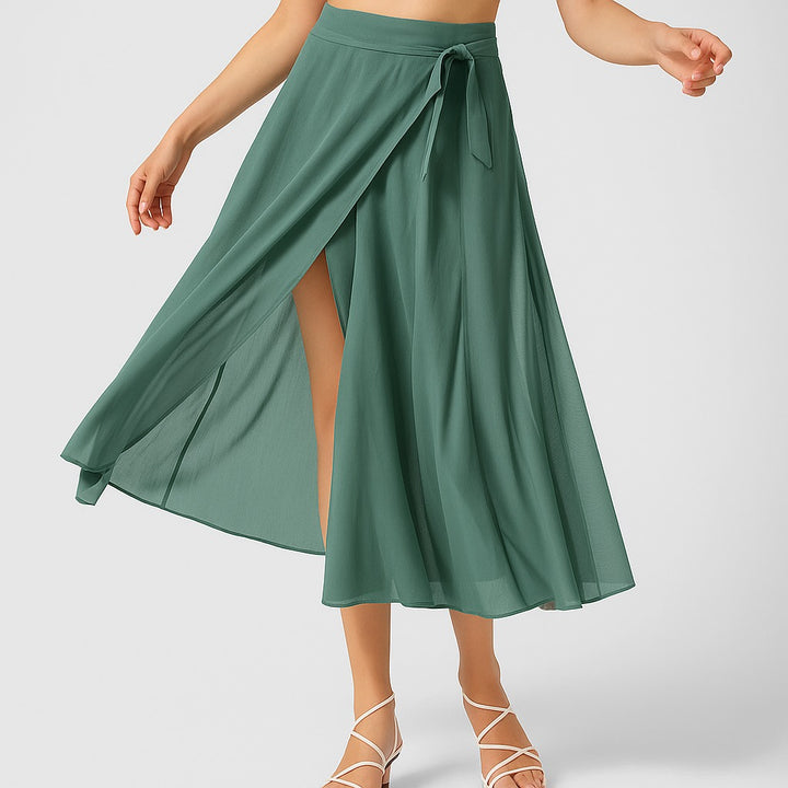 Wrap Front Midi Skirt with Side Split in green