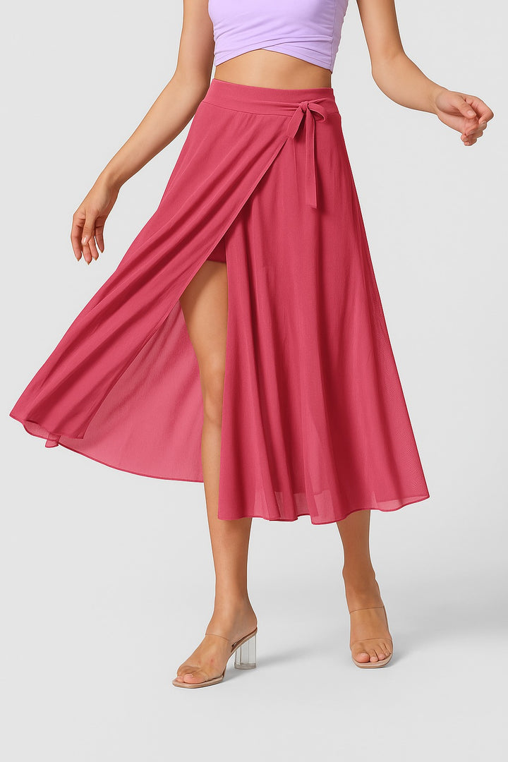 Wrap Front Midi Skirt with Side Split in magenta