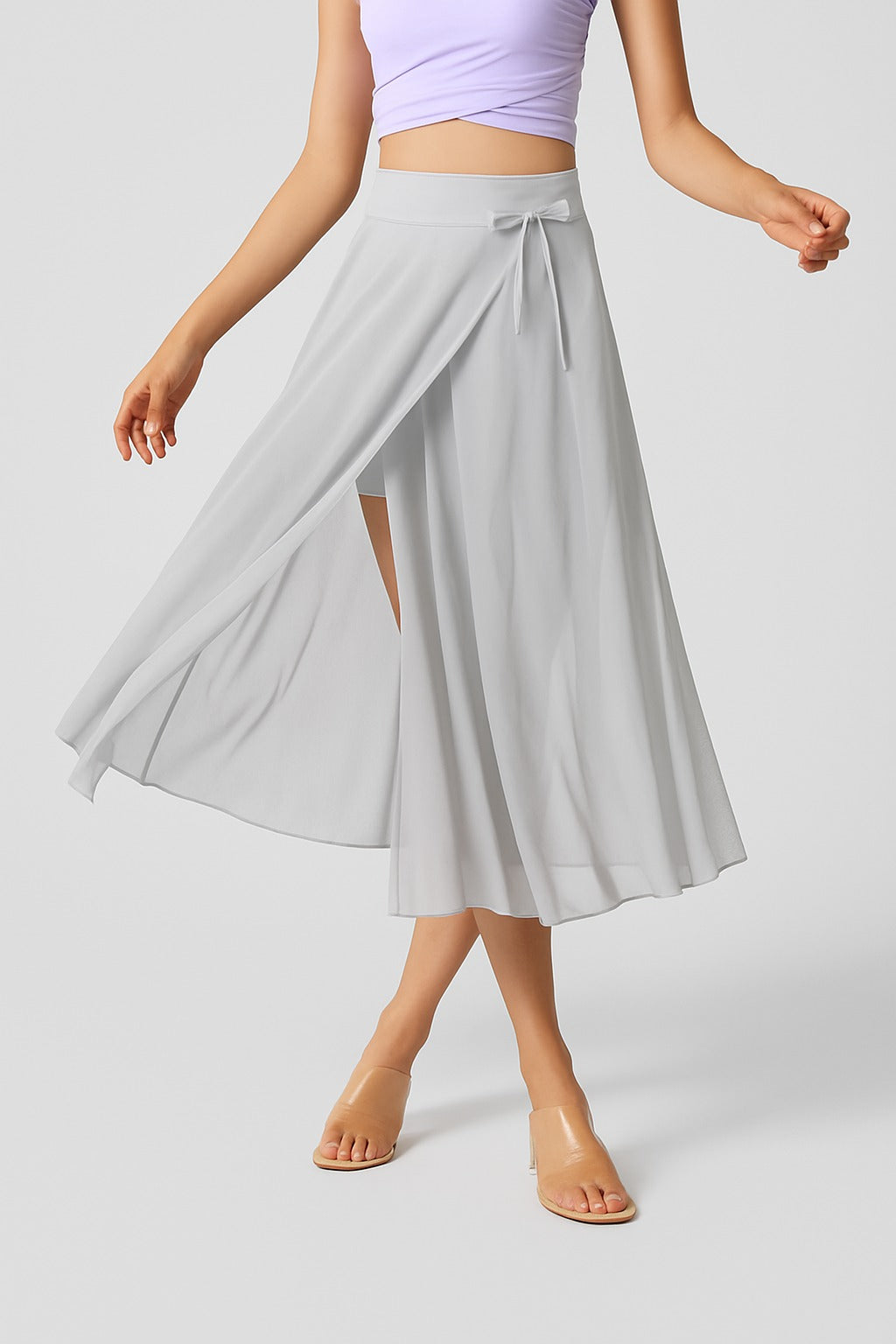 Wrap Front Midi Skirt with Side Split in grey