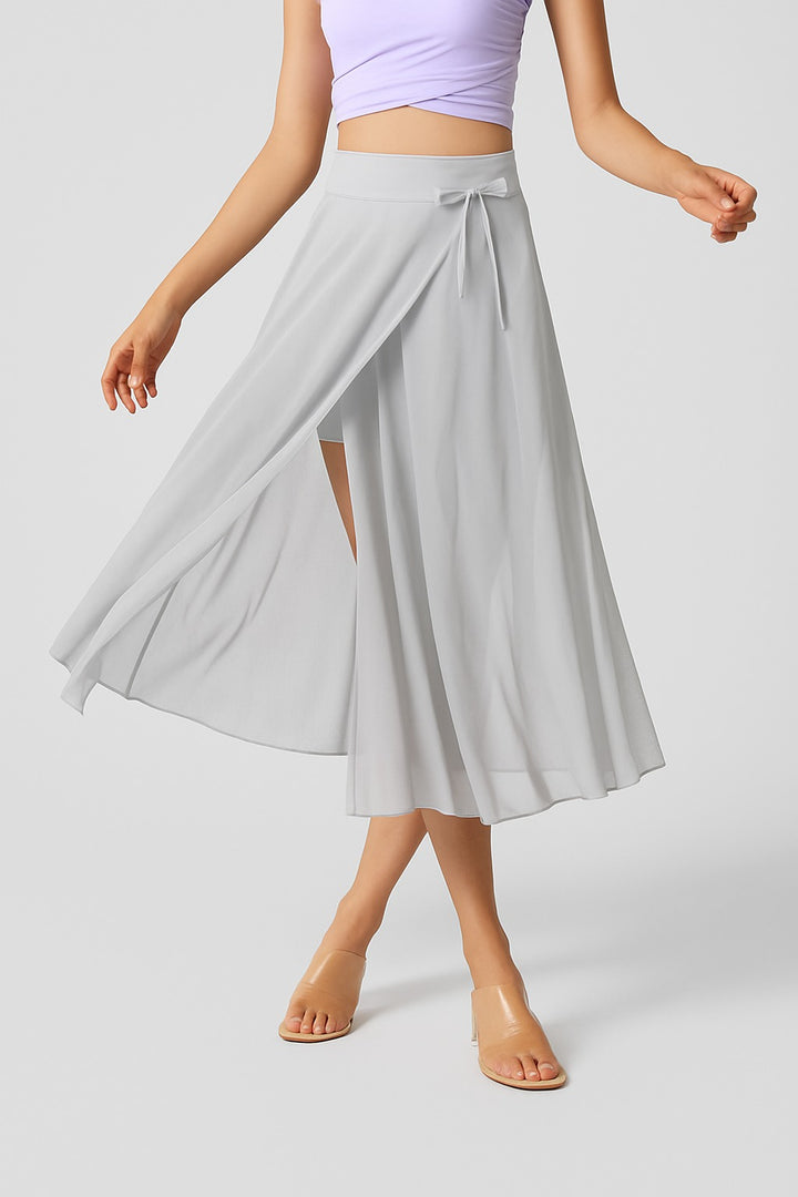 Wrap Front Midi Skirt with Side Split in grey
