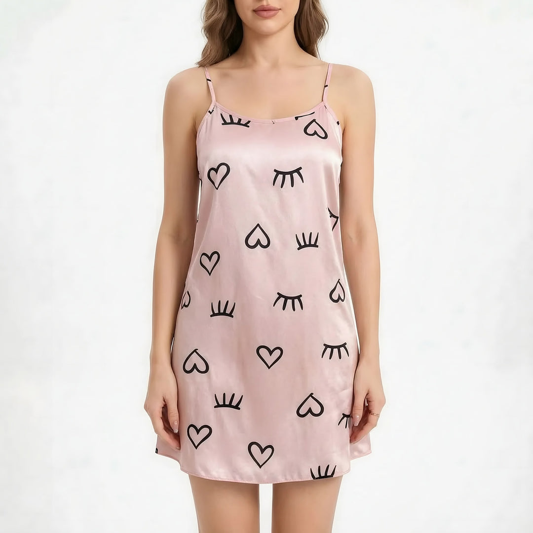 Satin Nightie for Women — Sophie, Light Pink Heart