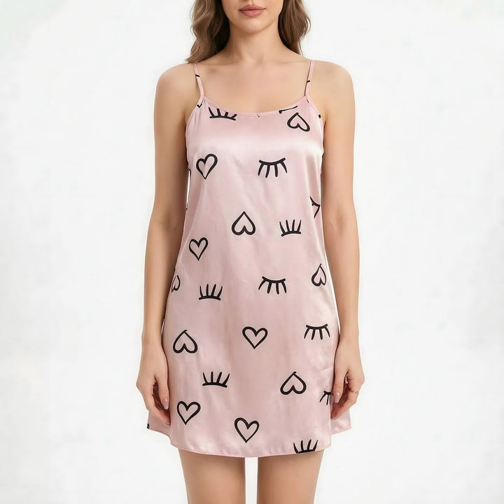 Satin Nightie for Women — Sophie, Light Pink Heart