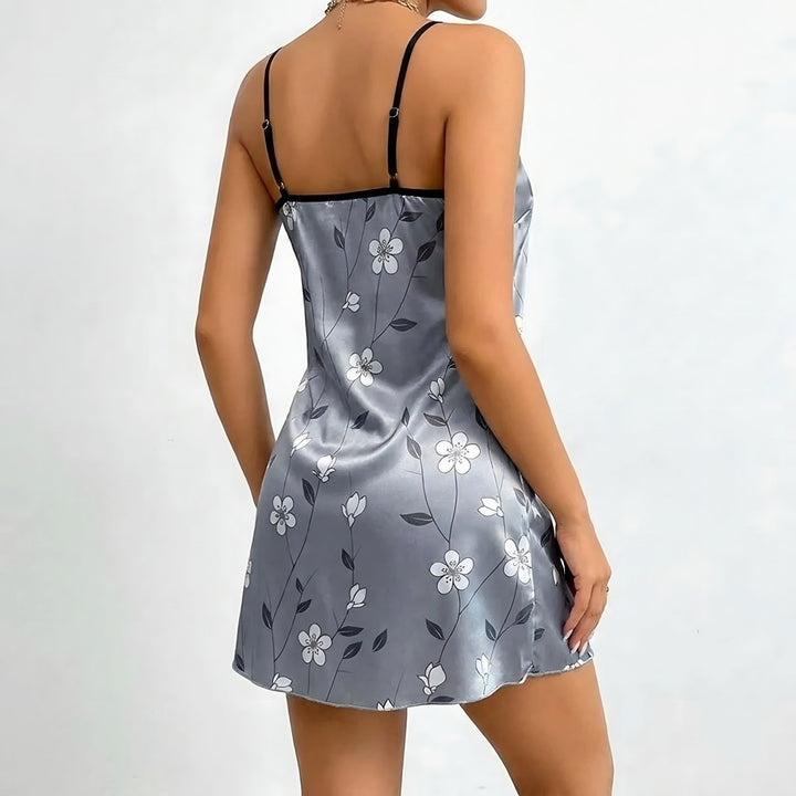 Satin Nightie for Women — Sophie, Grey Blossom