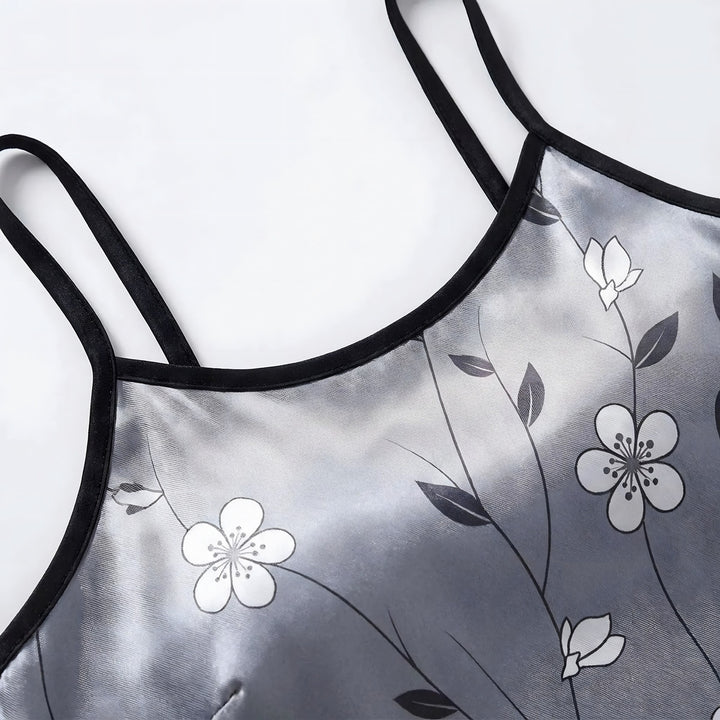Satin Nightie for Women — Sophie, Grey Blossom