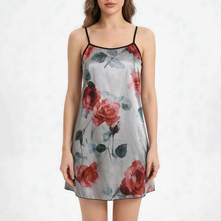 Satin Nightie for Women — Sophie, Rose Print