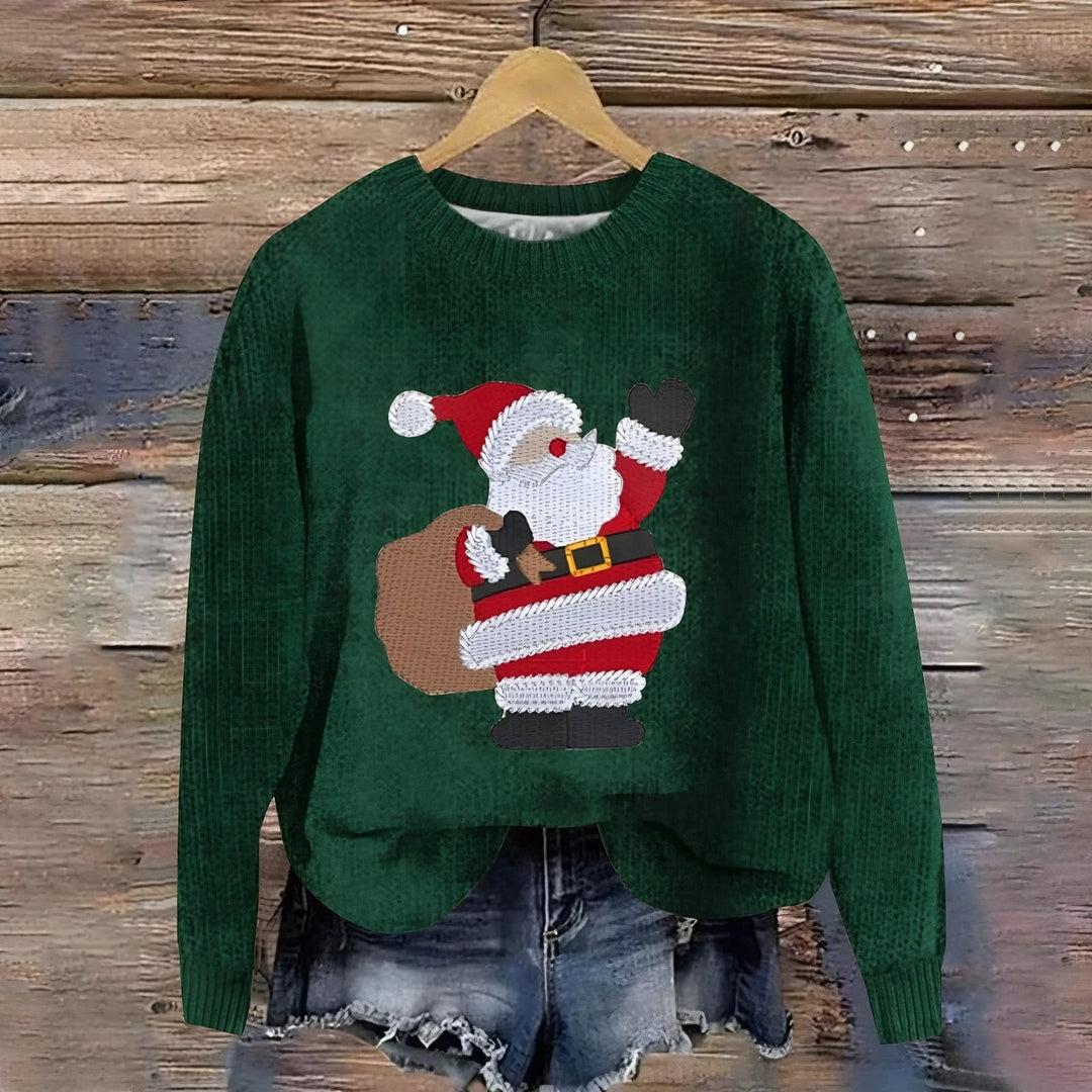 Novelty Christmas Jumper for Women — Sylvia, Green Santa
