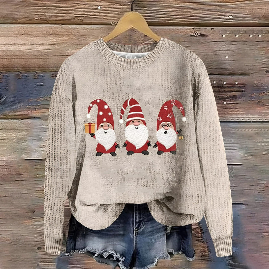 Novelty Christmas Jumper for Women — Sylvia, Beige Gnomes